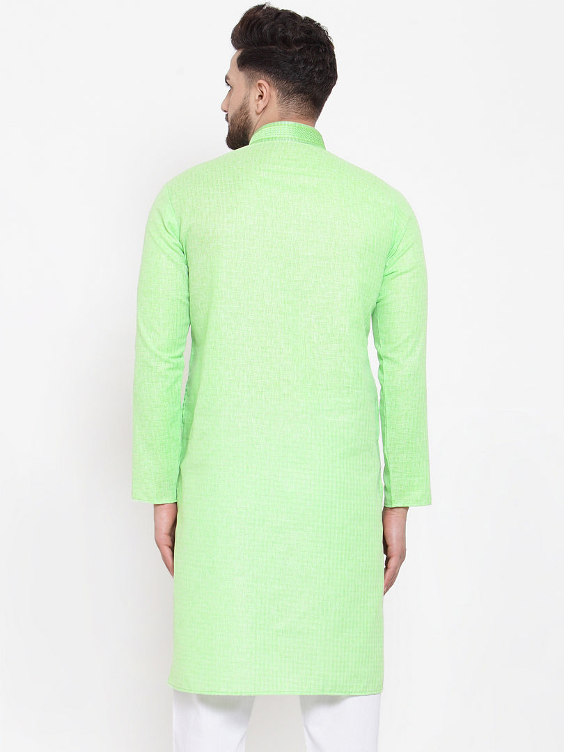 Jompers Men Green & White Embroidered Kurta Only | Grocsy