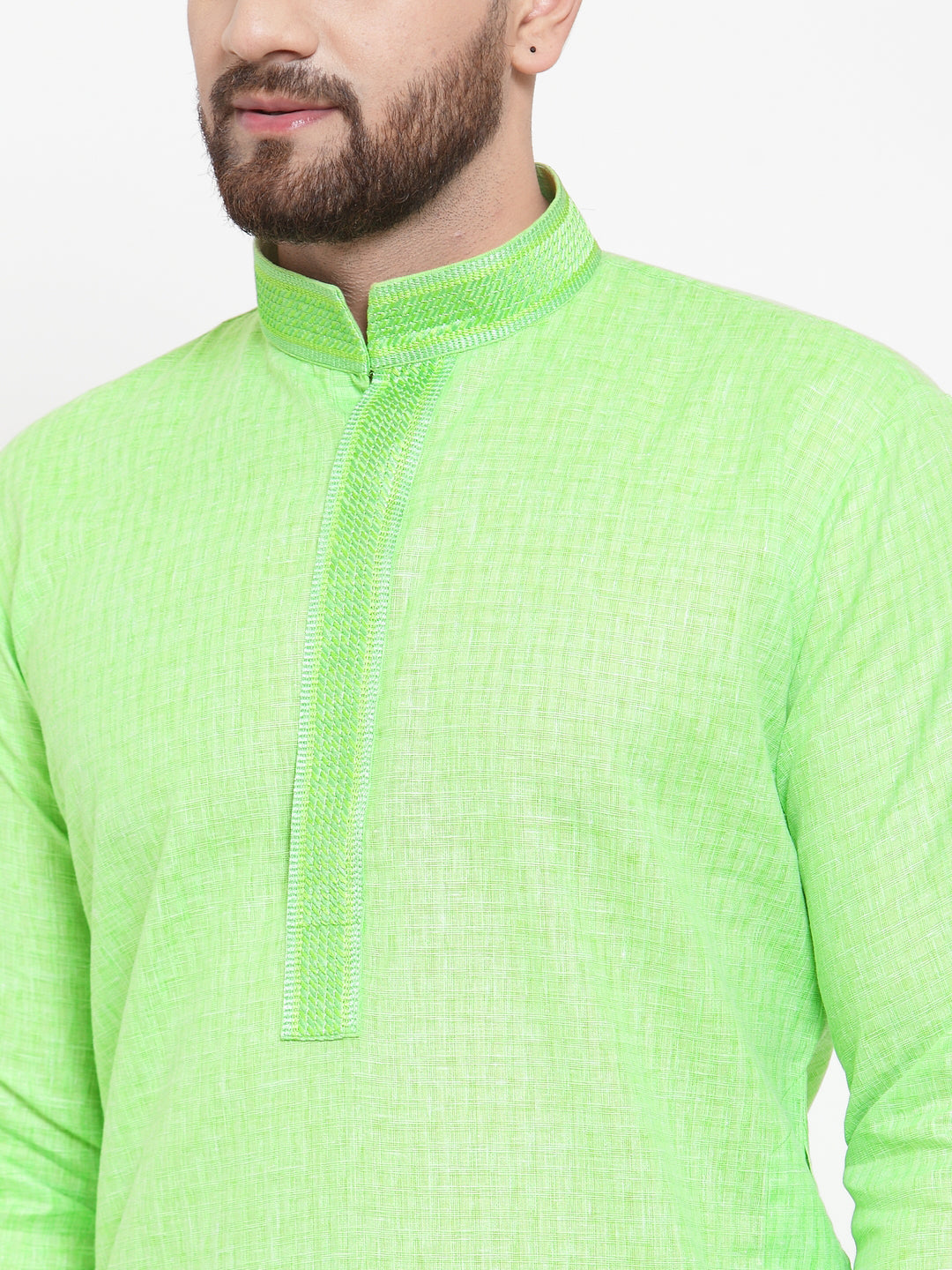 Jompers Men Green & White Embroidered Kurta Only | Grocsy