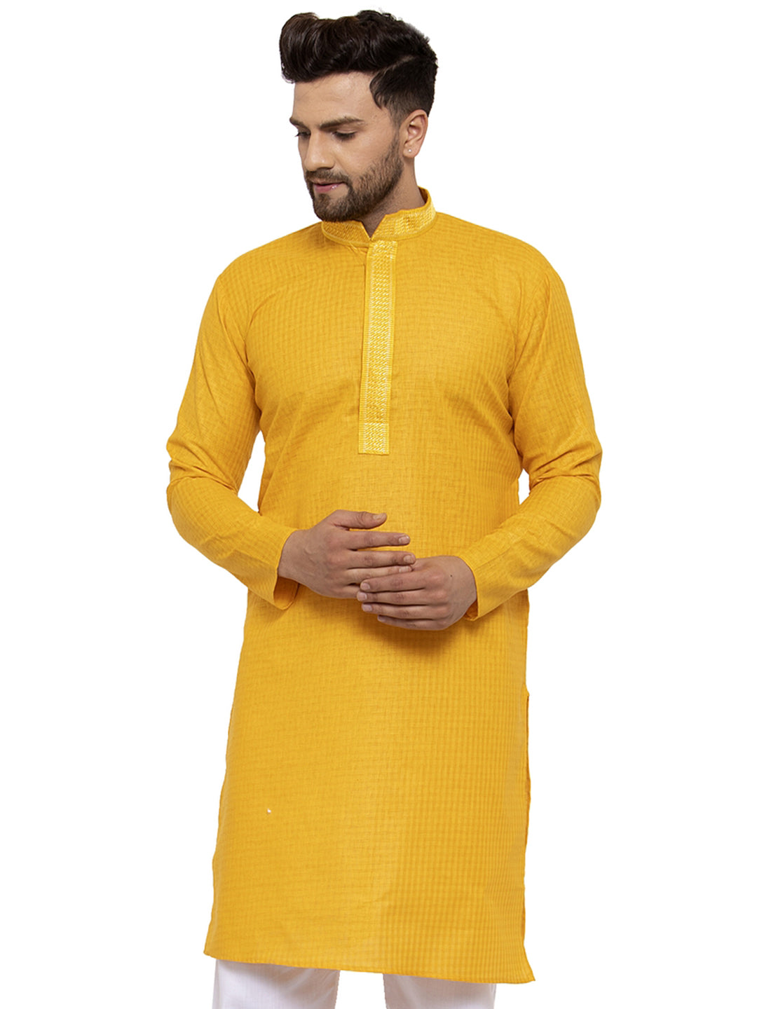 Jompers Men's Mustard Woven Kurta Only | Grocsy