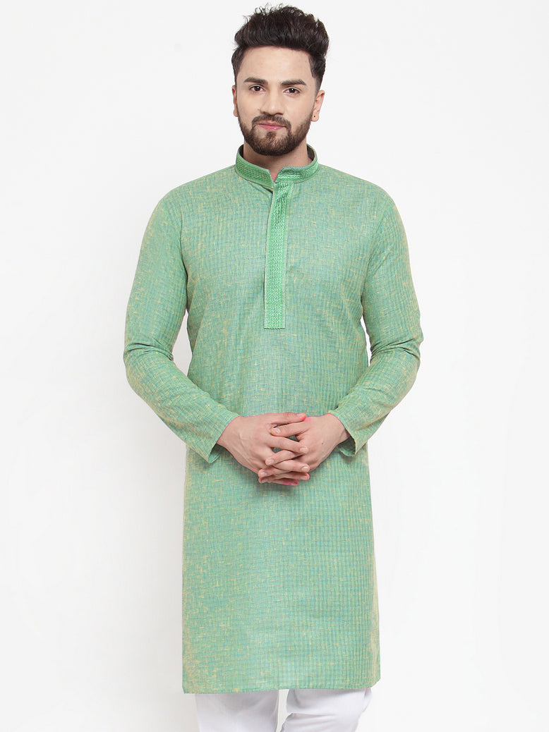 Jompers Men Sea Green & White Embroidered Kurta Only | Grocsy