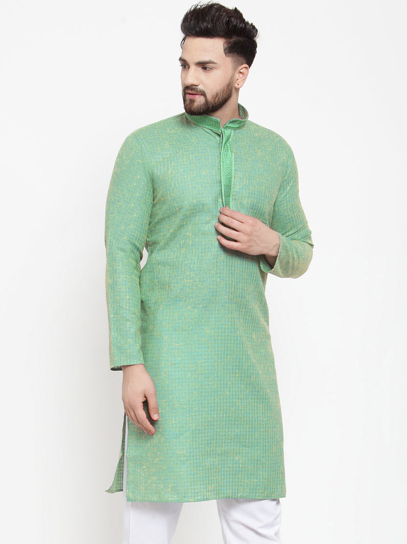 Jompers Men Sea Green & White Embroidered Kurta Only | Grocsy