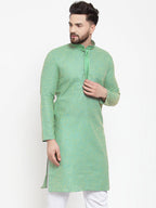 Jompers Men Sea Green & White Embroidered Kurta Only | Grocsy