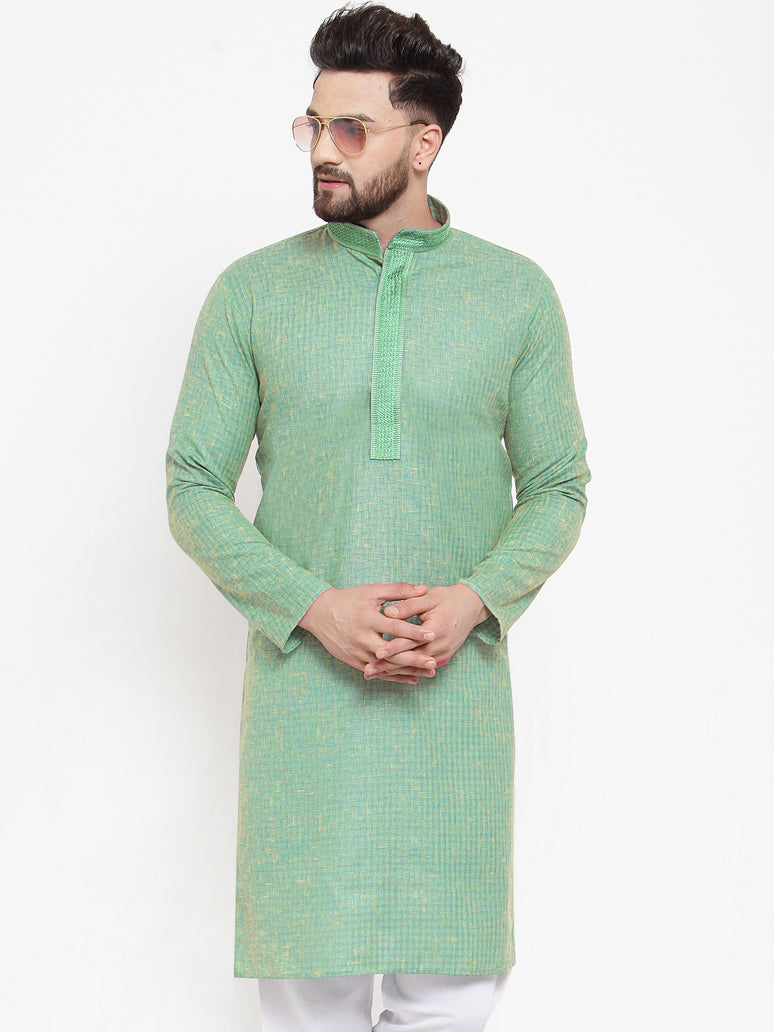 Jompers Men Sea Green & White Embroidered Kurta Only | Grocsy