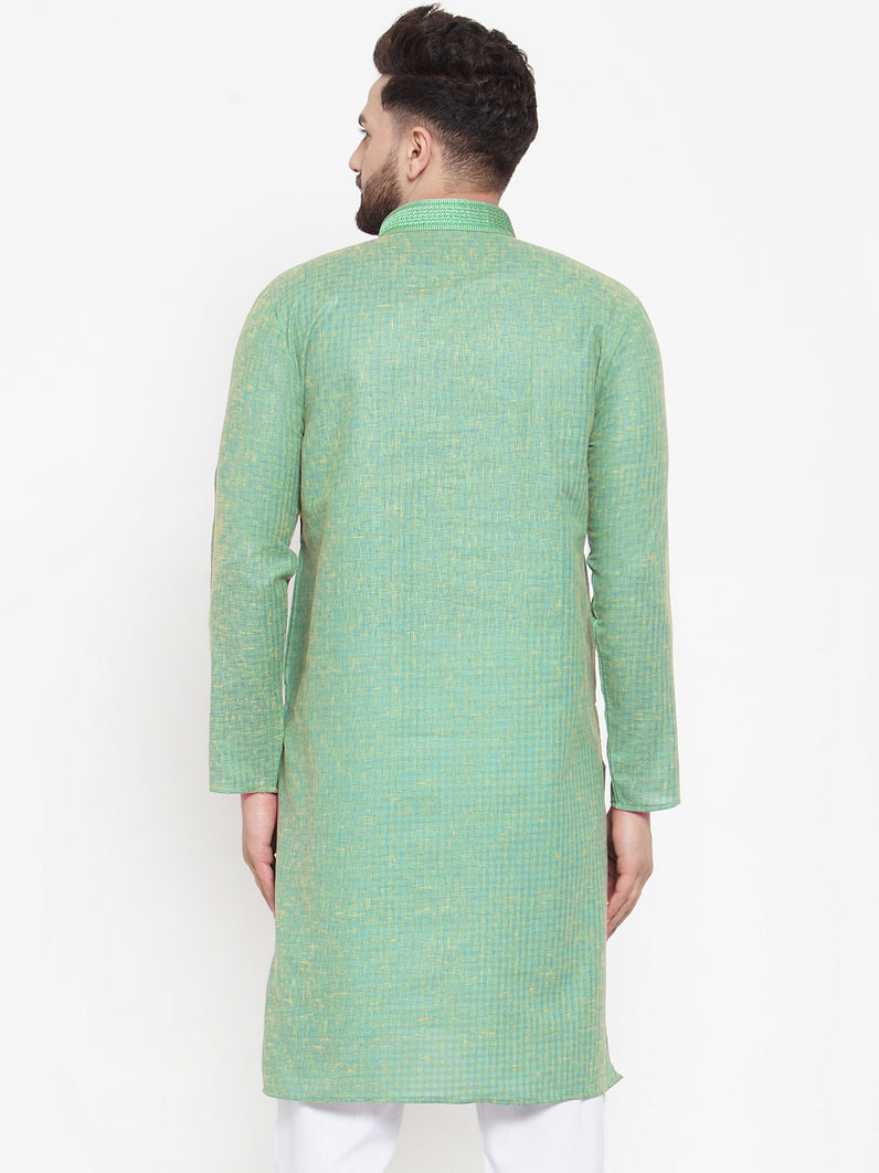 Jompers Men Sea Green & White Embroidered Kurta Only | Grocsy