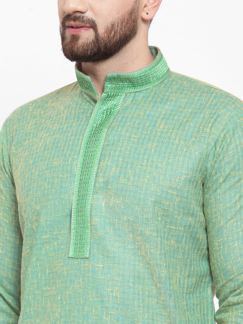Jompers Men Sea Green & White Embroidered Kurta Only | Grocsy