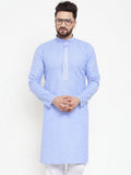 Jompers Men Blue & White Embroidered Kurta Only | Grocsy