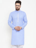 Jompers Men Blue & White Embroidered Kurta Only | Grocsy