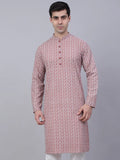 Jompers Men's Coral Red & White Embroidered Straight Kurta | Grocsy
