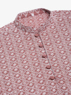 Jompers Men's Coral Red & White Embroidered Straight Kurta | Grocsy