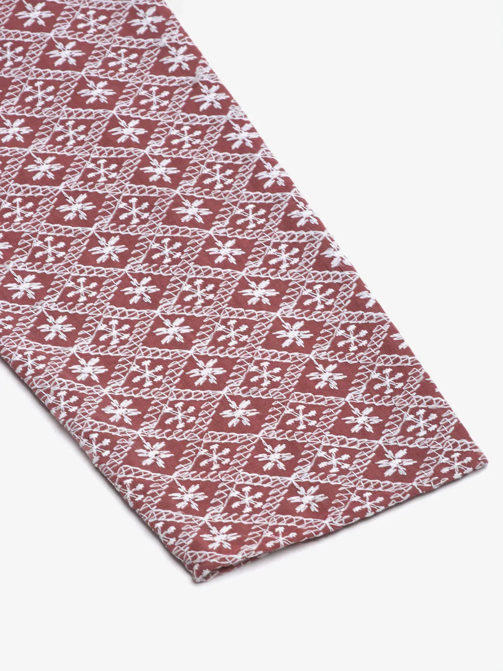 Jompers Men's Coral Red & White Embroidered Straight Kurta | Grocsy