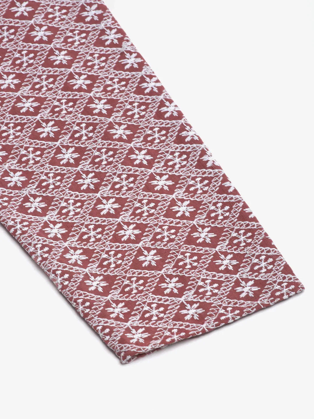 Jompers Men's Coral Red & White Embroidered Straight Kurta | Grocsy