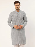 Jompers Men's Embroiderd Kurta - Grey | Grocsy