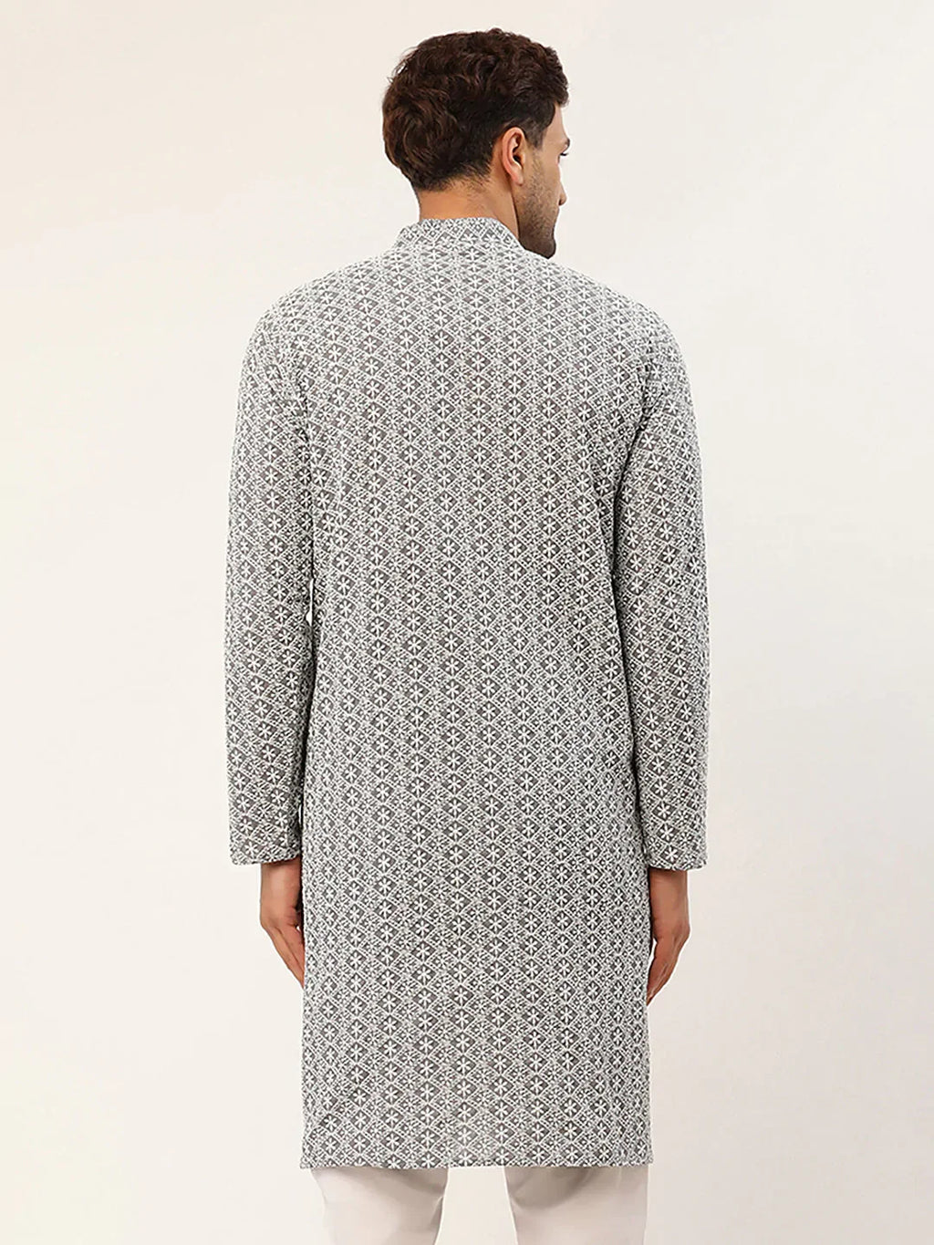 Jompers Men's Embroiderd Kurta - Grey | Grocsy