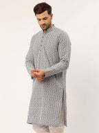 Jompers Men's Embroiderd Kurta - Grey | Grocsy