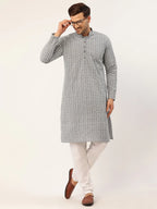 Jompers Men's Embroiderd Kurta - Grey | Grocsy