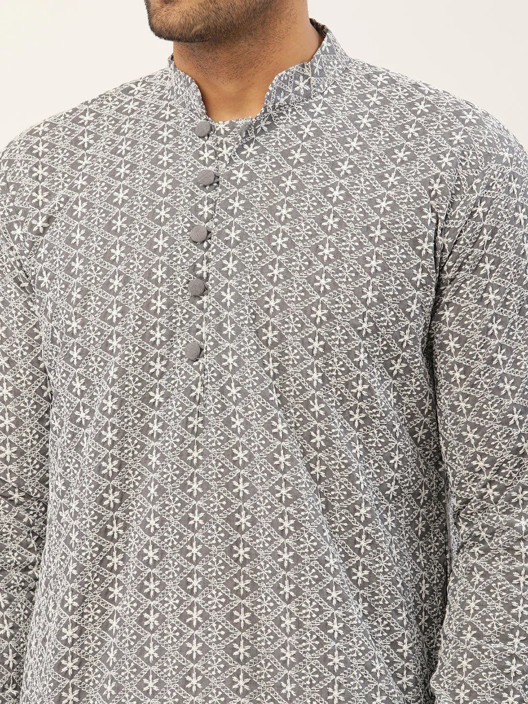 Jompers Men's Embroiderd Kurta - Grey | Grocsy