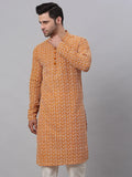 Jompers Men's Mustard & White Embroidered Straight Kurta | Grocsy