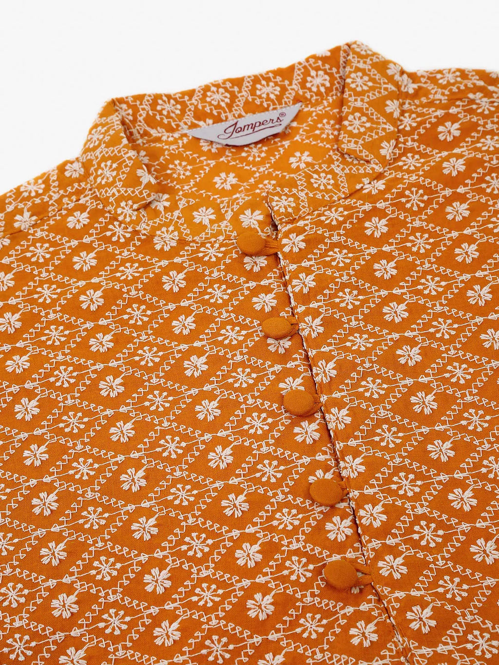 Jompers Men's Mustard & White Embroidered Straight Kurta | Grocsy