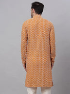 Jompers Men's Mustard & White Embroidered Straight Kurta | Grocsy