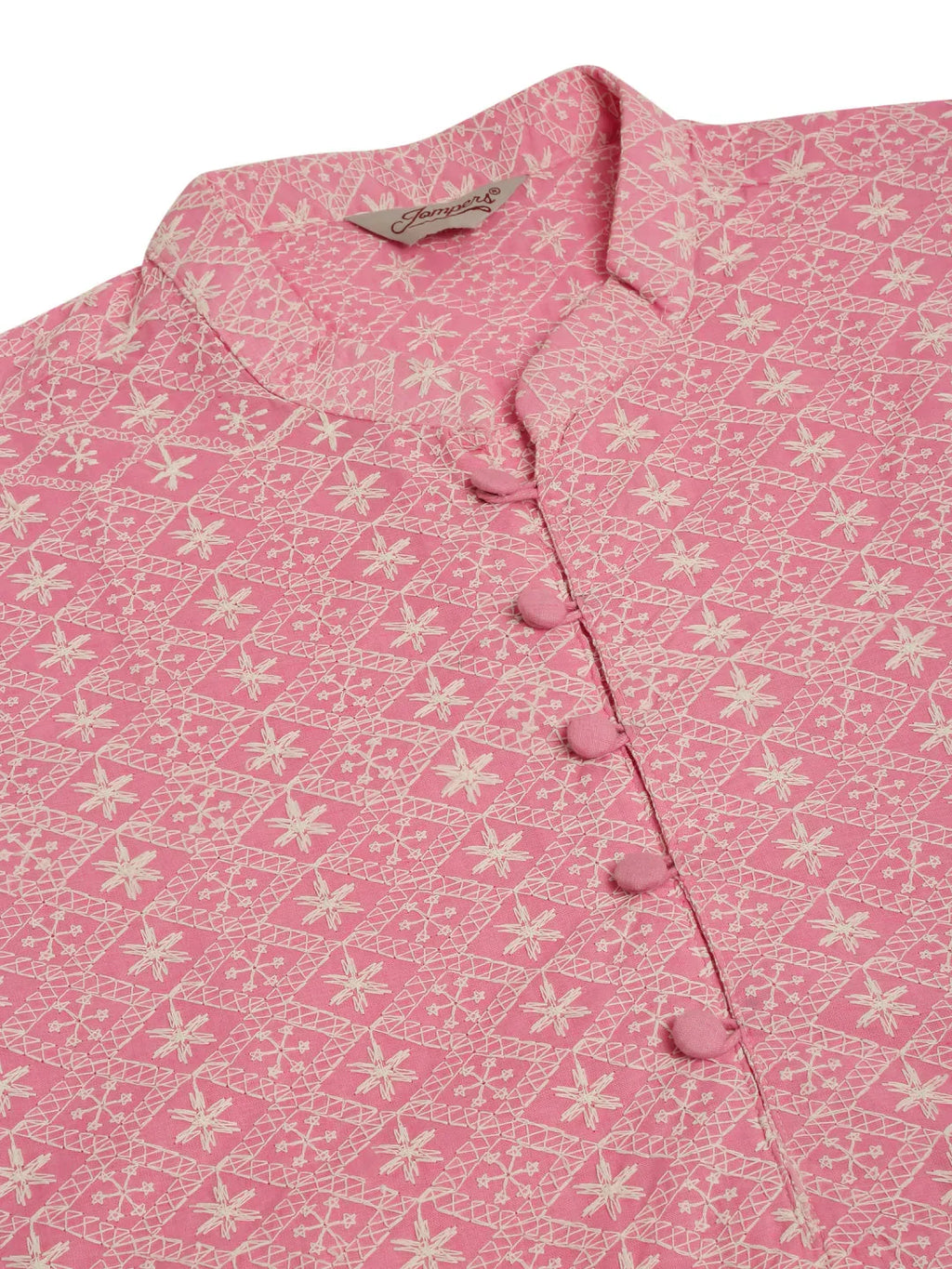 Jompers Men's Pink & White Embroidered Straight Kurta | Grocsy