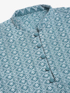 Jompers Men's Teal Blue & White embroidered Straight Kurta | Grocsy