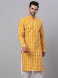 Jompers Men's Mustard Embroidered Dupion Silk Kurta | Grocsy