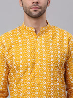 Jompers Men's Mustard Embroidered Dupion Silk Kurta | Grocsy