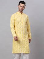 Jompers Men's Yellow Embroidered Dupion Silk Kurta | Grocsy