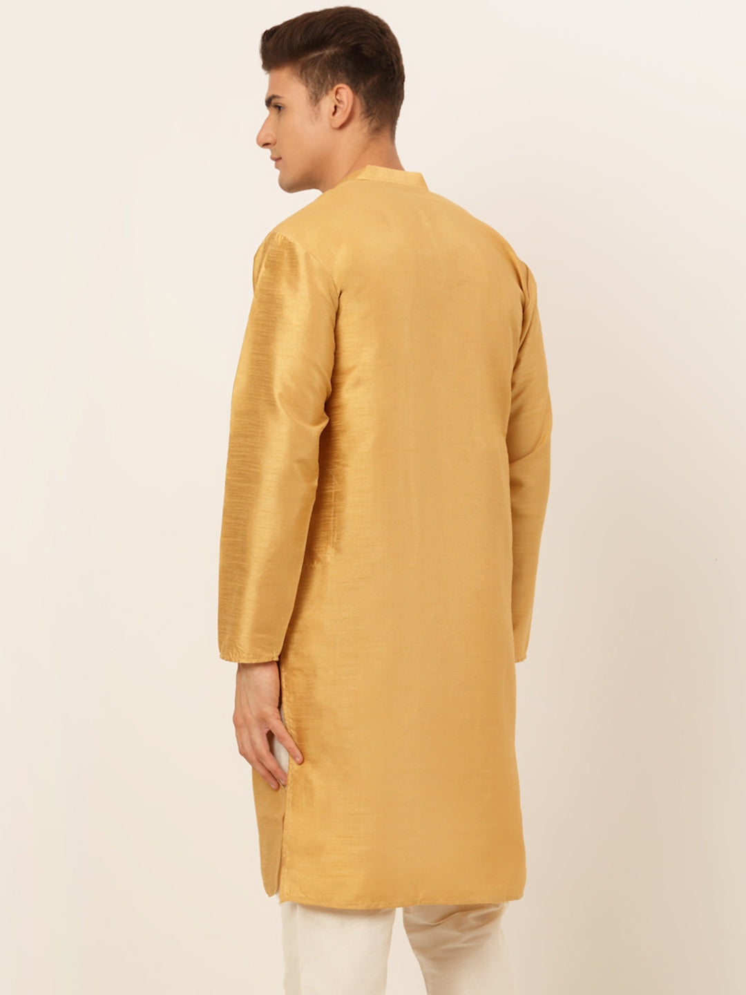 Jompers Men's Solid Dupion Silk Kurta - Dark-Golden | Grocsy