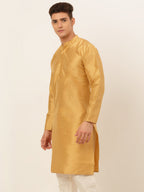 Jompers Men's Solid Dupion Silk Kurta - Dark-Golden | Grocsy