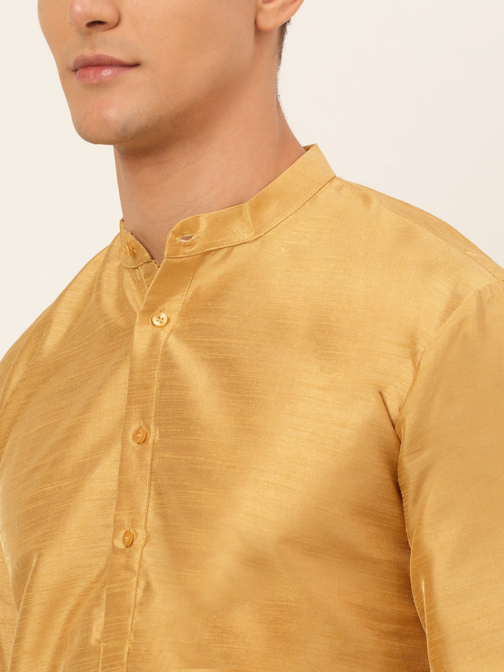 Jompers Men's Solid Dupion Silk Kurta - Dark-Golden | Grocsy