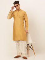 Jompers Men's Solid Dupion Silk Kurta - Dark-Golden | Grocsy