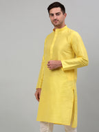 Jompers Men's Lemon Yellow Dupion Silk Kurta Only | Grocsy