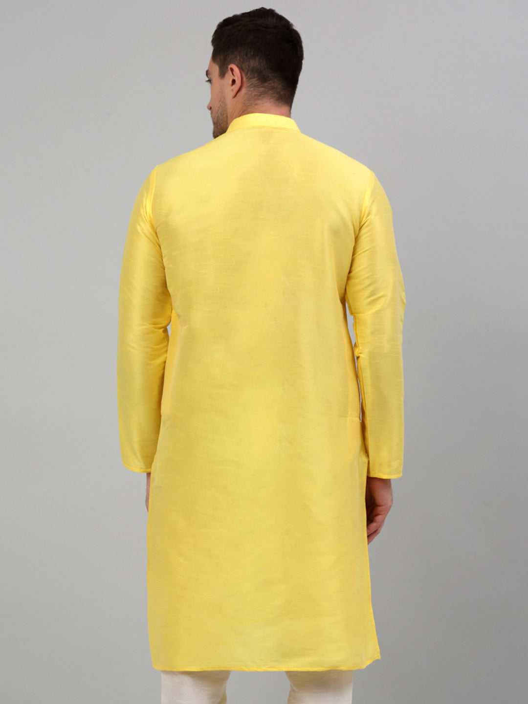 Jompers Men's Lemon Yellow Dupion Silk Kurta Only | Grocsy