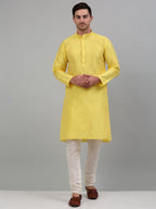 Jompers Men's Lemon Yellow Dupion Silk Kurta Only | Grocsy
