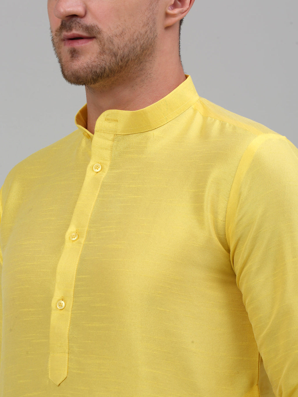 Jompers Men's Lemon Yellow Dupion Silk Kurta Only | Grocsy