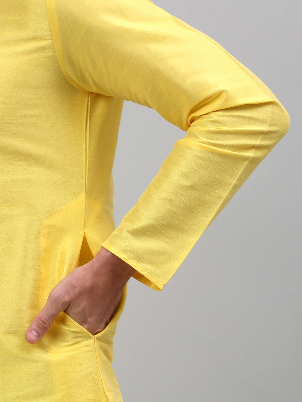 Jompers Men's Lemon Yellow Dupion Silk Kurta Only | Grocsy