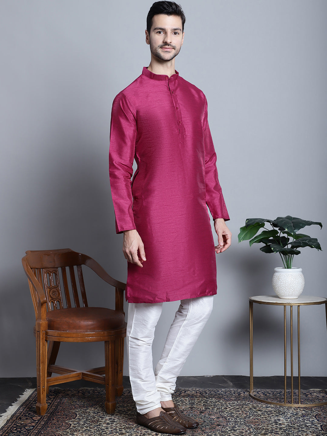 Jompers Men's Purple Dupion Silk Kurta Only | Grocsy