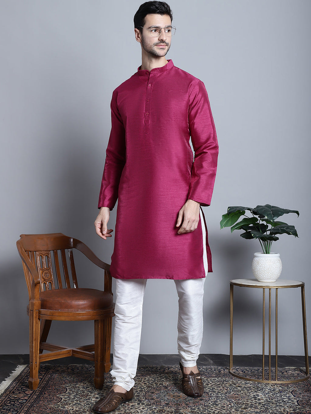 Jompers Men's Purple Dupion Silk Kurta Only | Grocsy