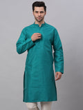 Jompers Men's Solid Dupion Silk Kurta - Teal | Grocsy