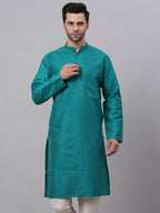 Jompers Men's Solid Dupion Silk Kurta - Teal | Grocsy