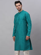 Jompers Men's Solid Dupion Silk Kurta - Teal | Grocsy