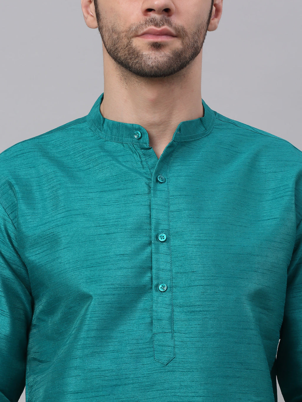 Jompers Men's Solid Dupion Silk Kurta - Teal | Grocsy