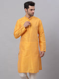 Jompers Men's Solid Dupion Silk Kurta - Yellow | Grocsy