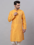 Jompers Men's Solid Dupion Silk Kurta - Yellow | Grocsy