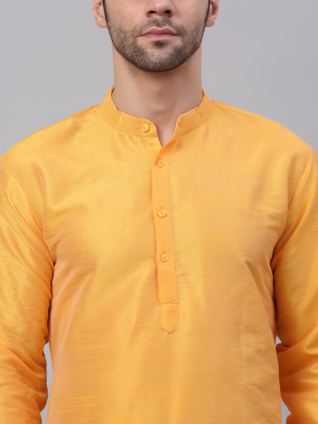 Jompers Men's Solid Dupion Silk Kurta - Yellow | Grocsy