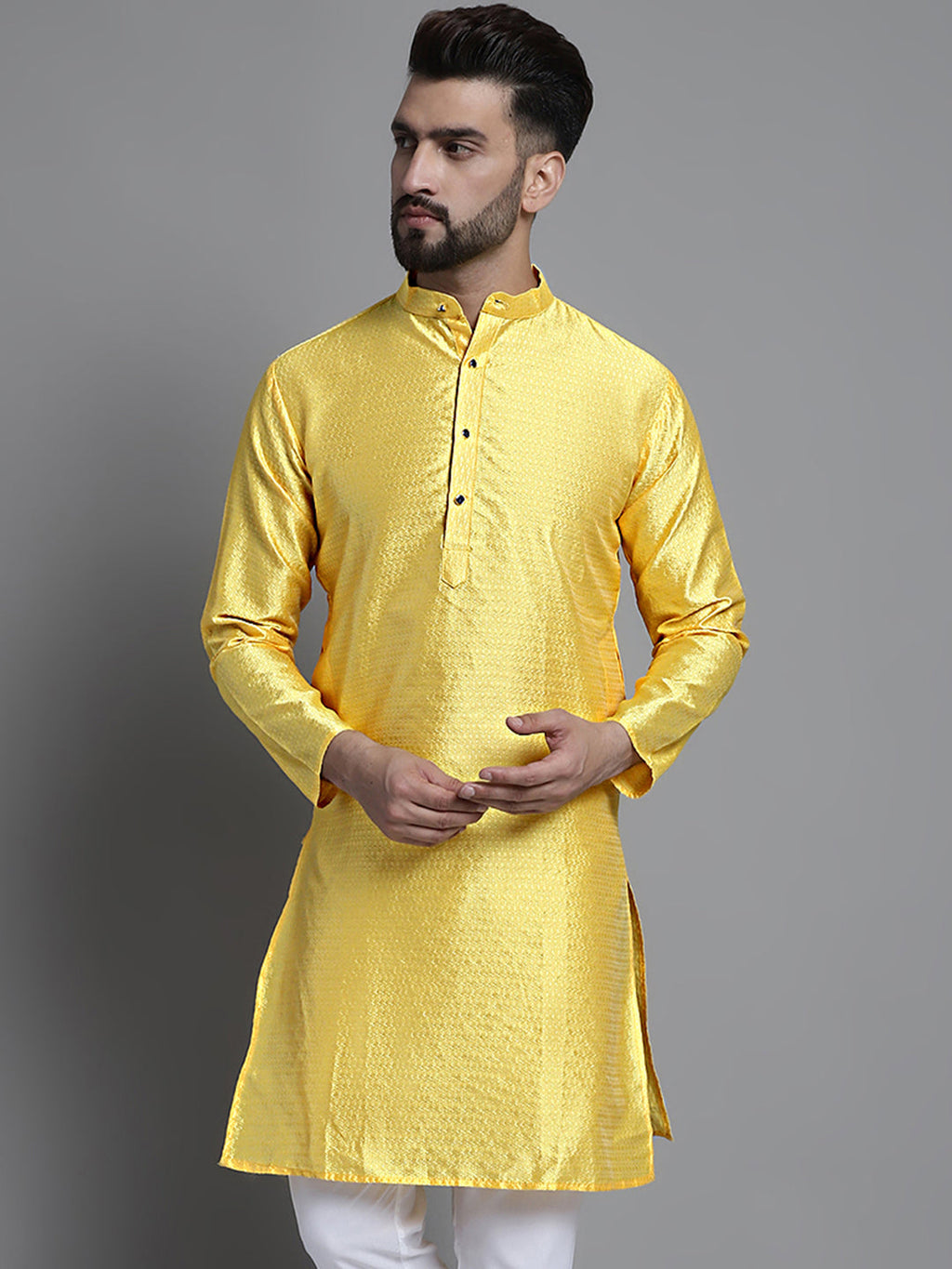 Jompers Men's Woven Design Kurta Only - Lemon | Grocsy