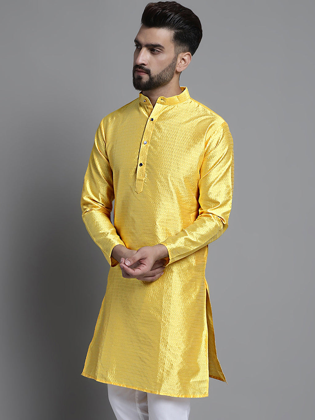 Jompers Men's Woven Design Kurta Only - Lemon | Grocsy