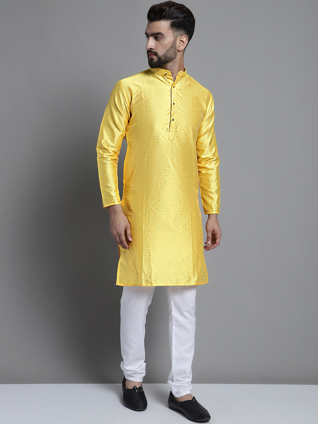 Jompers Men's Woven Design Kurta Only - Lemon | Grocsy