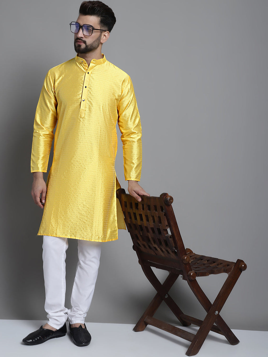 Jompers Men's Woven Design Kurta Only - Lemon | Grocsy